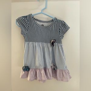 Gently used striped dress with butterflies and flowers